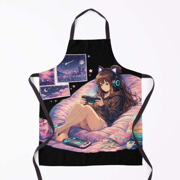 Item preview, Lo Fi Girl Gaming Anime Aesthetic Cozy Gamer Girl Vaporwave Anime Cat Headphones Illustration designed and sold by Art-Selling.