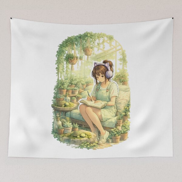 Item preview, Lo Fi Girl Plant Greenhouse Anime Aesthetic Cozy Plant Lover Girl Gardening Anime Illustration designed and sold by Art-Selling.