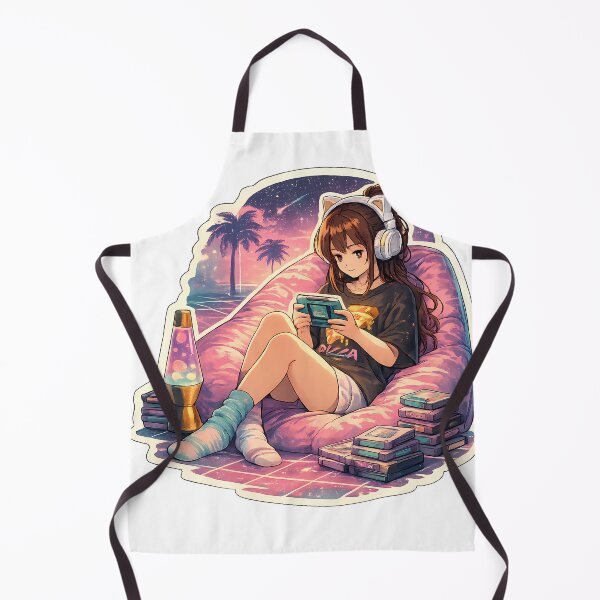 Aperçu de l'œuvre Autocollant Lo-Fi Girl Retro Gaming Anime Esthétique Vaporwave Gamer Girl Cozy 90s Anime créée et vendue par Art-Selling.