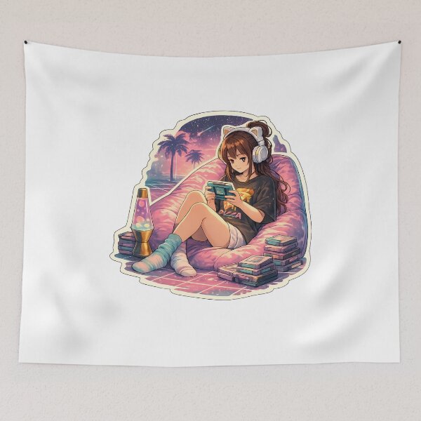 Item preview, Lo Fi Girl Retro Gaming Anime Aesthetic Vaporwave Gamer Girl Cozy 90s Anime Sticker designed and sold by Art-Selling.