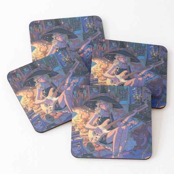 Item preview, Cozy Witch Playing Guitar Dreamy Aesthetic Art Print designed and sold by ChaosCutie.