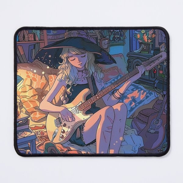 Item preview, Cozy Witch Playing Guitar Dreamy Aesthetic Art Print designed and sold by ChaosCutie.
