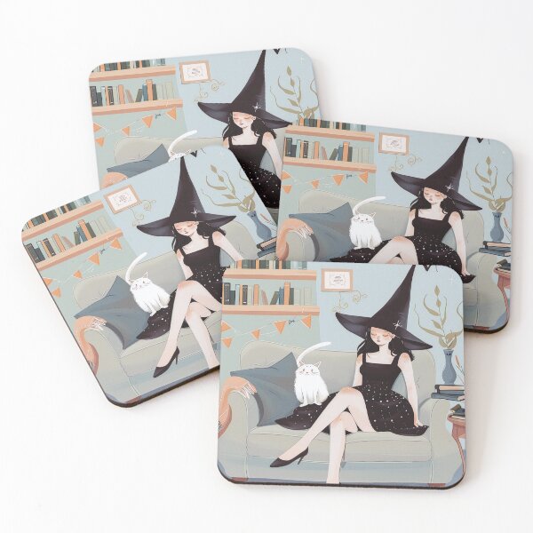 Item preview, Cozy Witch With Cat Minimal Aesthetic Art Print designed and sold by ChaosCutie.