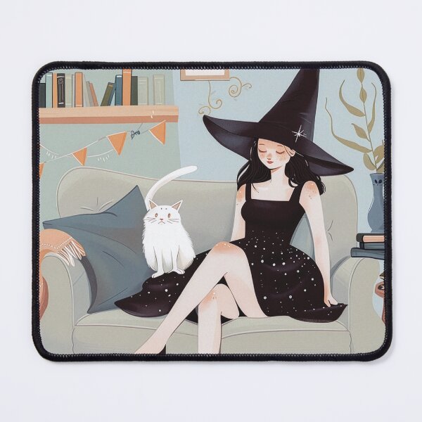 Item preview, Cozy Witch With Cat Minimal Aesthetic Art Print designed and sold by ChaosCutie.