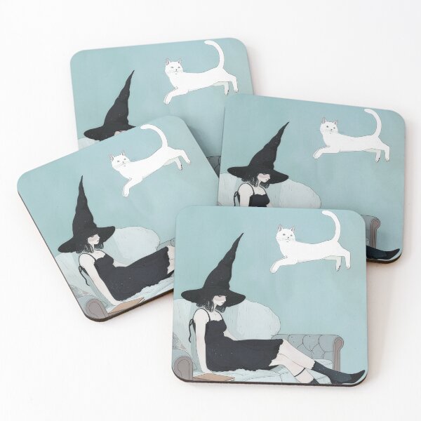 Item preview, Cozy Witch With Floating Cat Minimal Aesthetic Art Print designed and sold by ChaosCutie.