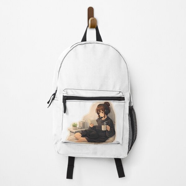 Item preview, Lo Fi Girl Cozy Reading Anime Aesthetic Minimalist Girl Black Cat Relaxing Anime Sticker designed and sold by Art-Selling.