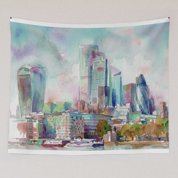 Item preview, London City Skyline Watercolor Panorama designed and sold by caracatita75.