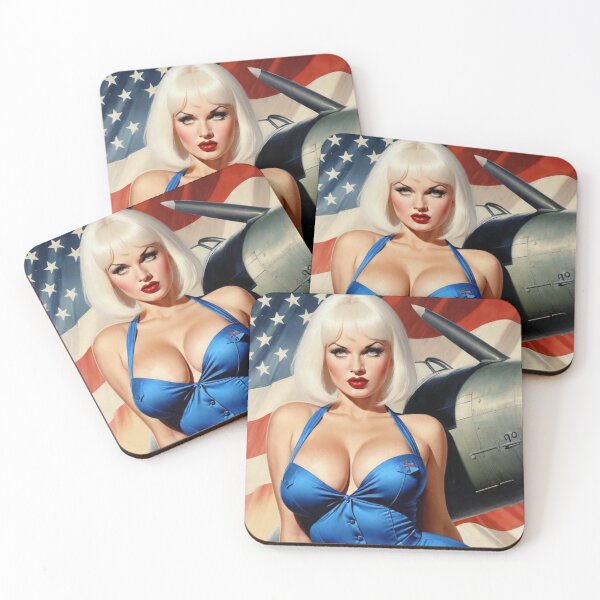 Item preview, Platinum Blonde WWII Pin-Up Girl - Vintage Aviation Nose Art & American Flag designed and sold by MissSaylor.