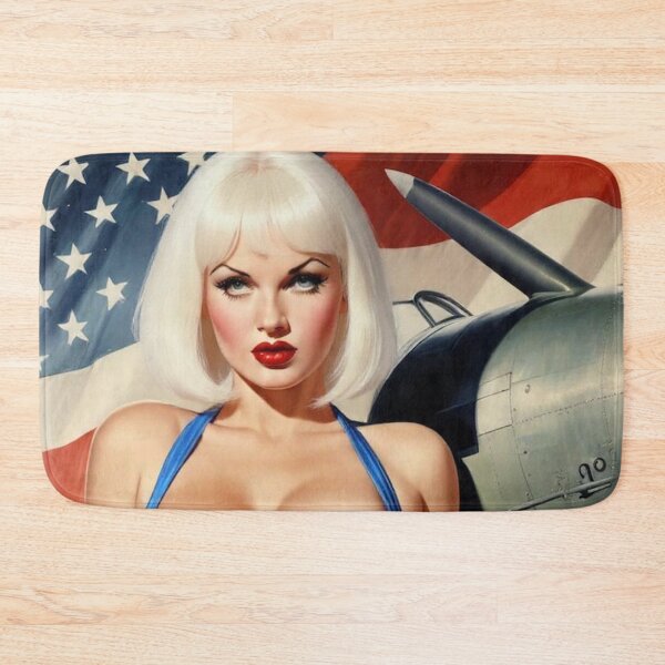Item preview, Platinum Blonde WWII Pin-Up Girl - Vintage Aviation Nose Art & American Flag designed and sold by MissSaylor.