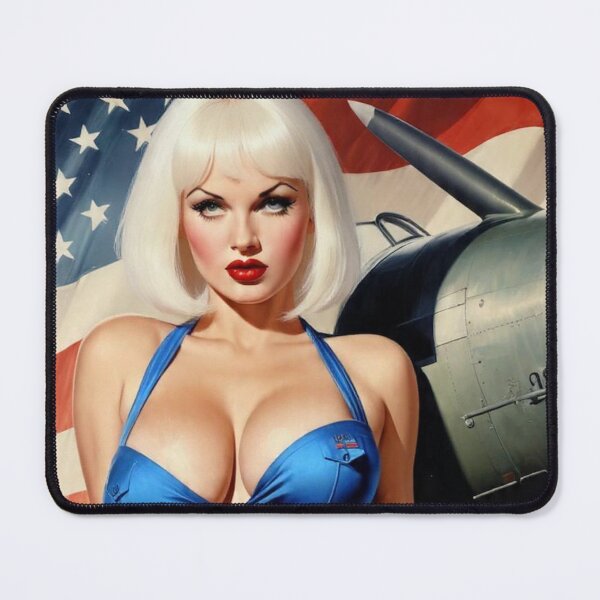 Item preview, Platinum Blonde WWII Pin-Up Girl - Vintage Aviation Nose Art & American Flag designed and sold by MissSaylor.