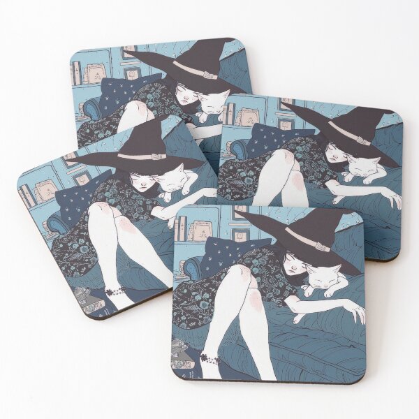 Item preview, Cozy Witch Sleeping With Cat Aesthetic Art Print designed and sold by ChaosCutie.
