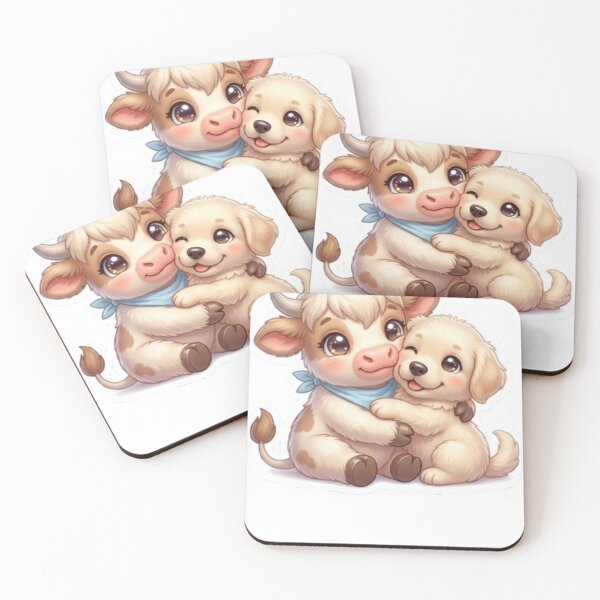 Item preview, Cute Cow and Puppy Hugging Sticker Kawaii Animal Love designed and sold by gazaliya.