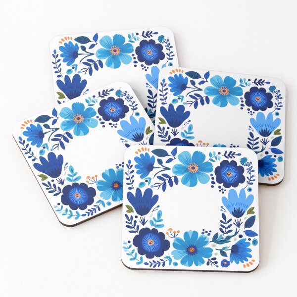 Item preview, Blue Folk Art Floral Wreath - Vibrant Botanical Circle Art Print designed and sold by DesignArtist.ia.