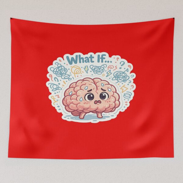 Item preview, Cute Overthinking Brain "What If" Mental Health Sticker designed and sold by irfanshikh.
