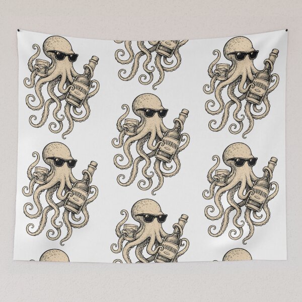 Item preview, Octopus Drinking Bourbon Wine Art designed and sold by issan-exe.