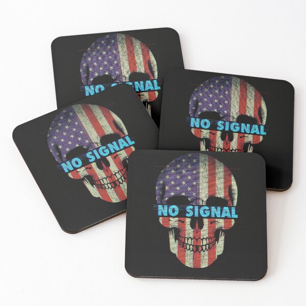 Aperçu de l'œuvre No Signal USA – T-shirt graphique vintage style streetwear rétro avec crâne et drapeau américain et tête de mort sur tube cathodique créée et vendue par Dhenin Studio.
