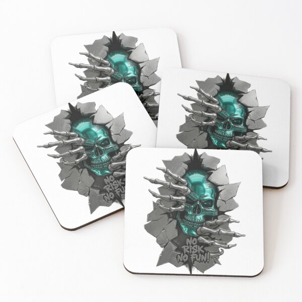 Item preview, ​Metallic Cgreen Skull Burst - "No Risk No Fun" 3D Iron Grey Art designed and sold by Sticker Art Shop.