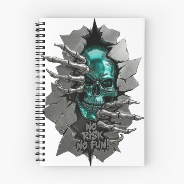 Item preview, ​Metallic Cgreen Skull Burst - "No Risk No Fun" 3D Iron Grey Art designed and sold by Sticker Art Shop.