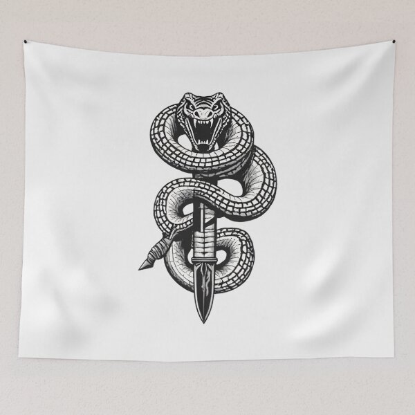 Item preview, Venom Strike – Snake & Dagger Tattoo Style Design designed and sold by Kavya Art.