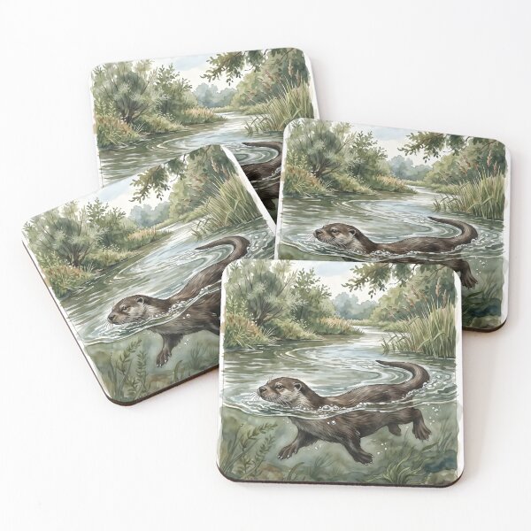 Item preview, River Otter - Swimming Wildlife Lake Illustration designed and sold by RubisLeaf.
