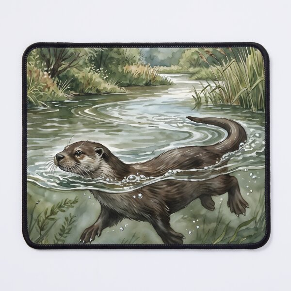 Item preview, River Otter - Swimming Wildlife Lake Illustration designed and sold by RubisLeaf.