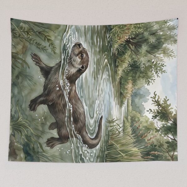 Item preview, River Otter - Swimming Wildlife Lake Illustration designed and sold by RubisLeaf.