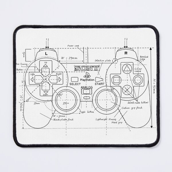 Item preview, Blueprint of PS 2 controller - video game nerd art designed and sold by aziza-doodles.
