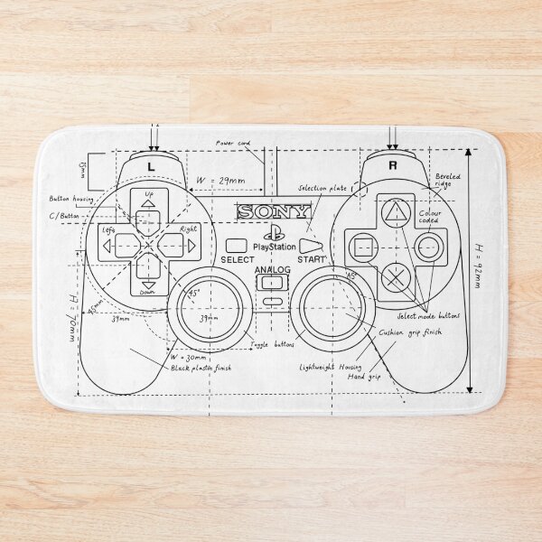 Item preview, Blueprint of PS 2 controller - video game nerd art designed and sold by aziza-doodles.