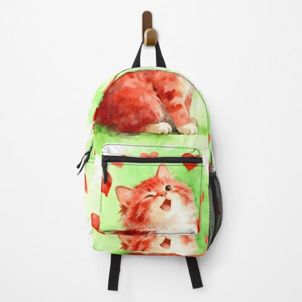 Item preview, Red Kitten Surrounded by Red Hearts on Green Background designed and sold by Shelley Loewnau-Jones Studio.