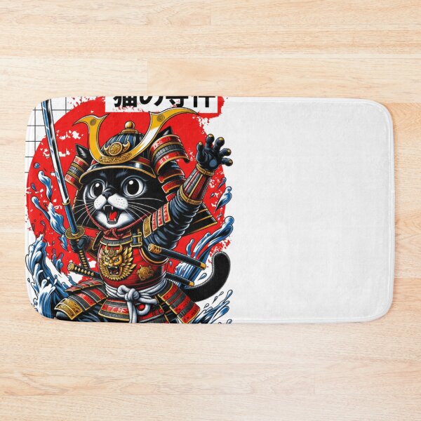 Artikelvorschau, Action Cat in japanischer Tracht mit Schwert entworfen und verkauft von Tsugraf Designs.