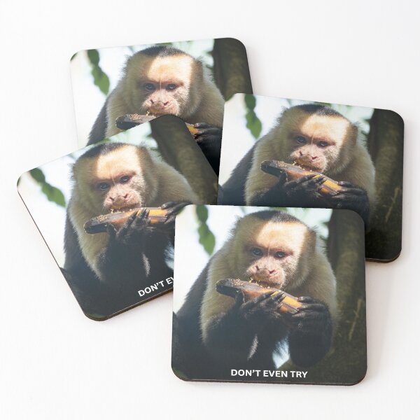 Item preview, Dont Even Try Monkey Meme Funny Possessive Food Sticker Capuchin Warning Humor Gift designed and sold by WildFrameNature.
