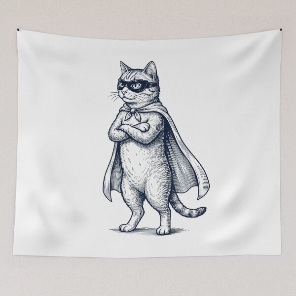 Item preview, Vintage Cat Hero Superhero Animal Lover designed and sold by DoodleTortle.