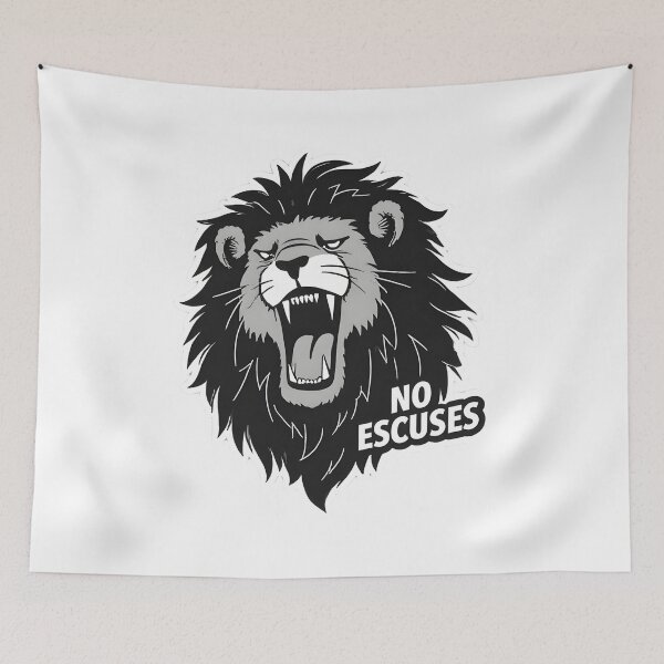 Item preview, No Excuses Lion – Motivational Gym Graphic, Roaring Lion Strength Design designed and sold by Kavya Art.