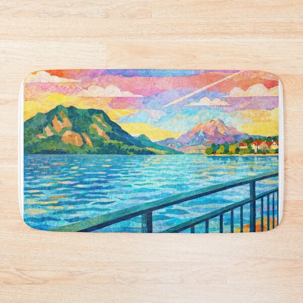 Item preview, Dreamy Pastel Sky over Turqoise Mountain Lake, Mixed Media Digital Collage designed and sold by SWSandraWechner.