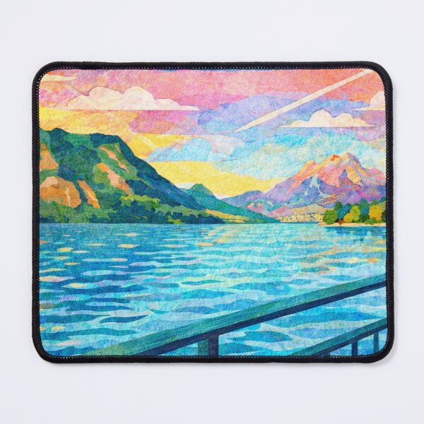 Item preview, Dreamy Pastel Sky over Turqoise Mountain Lake, Mixed Media Digital Collage designed and sold by SWSandraWechner.