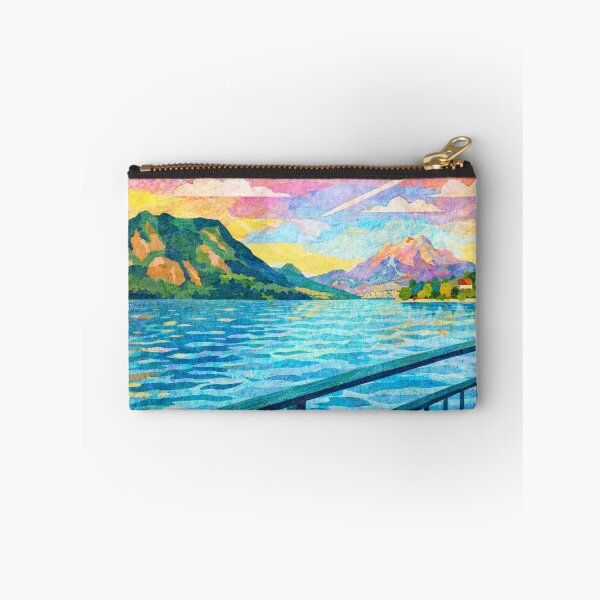 Item preview, Dreamy Pastel Sky over Turqoise Mountain Lake, Mixed Media Digital Collage designed and sold by SWSandraWechner.