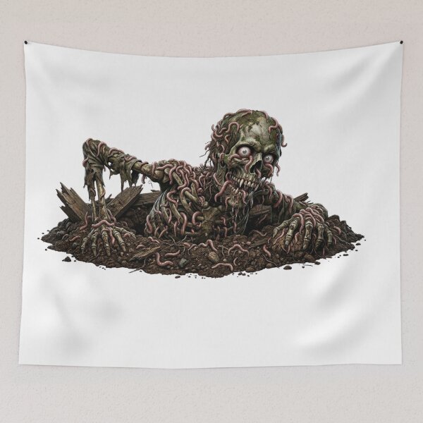 Item preview, Terrifying Zombie Emerging from Grave Covered in Worms – Horror Monster Apocalypse Scene designed and sold by Cauldron Crafts.