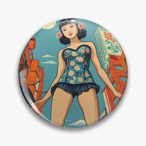 Item preview, Retro Pop Art Giantess Pin-Up - Vintage Asian City Street Comic Art designed and sold by Vandy Fullam.