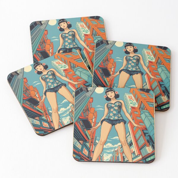 Item preview, Retro Pop Art Giantess Pin-Up - Vintage Asian City Street Comic Art designed and sold by Vandy Fullam.