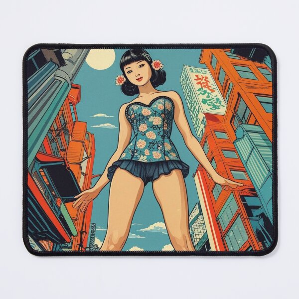 Item preview, Retro Pop Art Giantess Pin-Up - Vintage Asian City Street Comic Art designed and sold by Vandy Fullam.