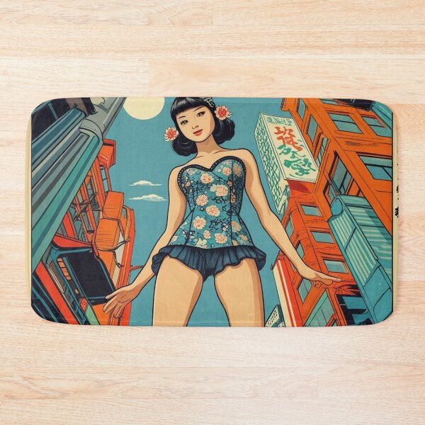 Item preview, Retro Pop Art Giantess Pin-Up - Vintage Asian City Street Comic Art designed and sold by Vandy Fullam.