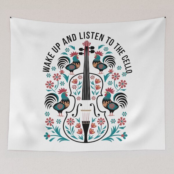 Item preview, Wake Up and Listen to the Cello – Folk Art Cello Design designed and sold by Art-Arcade6.