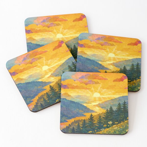 Item preview, Golden hour Sunset over Mountain Lake, Mixed Media Digital Collage designed and sold by SWSandraWechner.