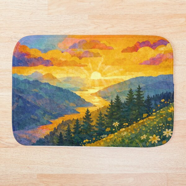 Item preview, Golden hour Sunset over Mountain Lake, Mixed Media Digital Collage designed and sold by SWSandraWechner.