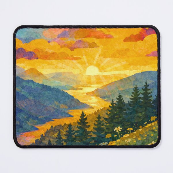 Item preview, Golden hour Sunset over Mountain Lake, Mixed Media Digital Collage designed and sold by SWSandraWechner.