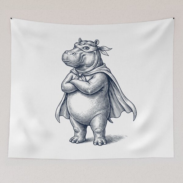 Item preview, Vintage Hippo Hero Superhero Animal Lover designed and sold by DoodleTortle.