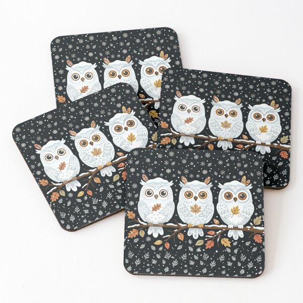 Item preview, 3 Little Owls on a Branch in Winter (Black Background) designed and sold by Buy us a Coffee Digital Ai Art Design .