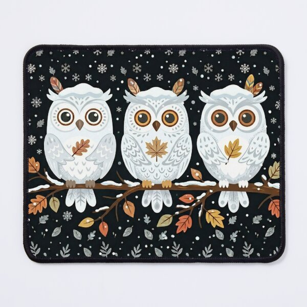 Item preview, 3 Little Owls on a Branch in Winter (Black Background) designed and sold by Buy us a Coffee Digital Ai Art Design .