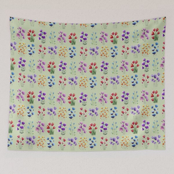 Item preview, Patten with bouquets of flowers Light green background designed and sold by VitSArt.