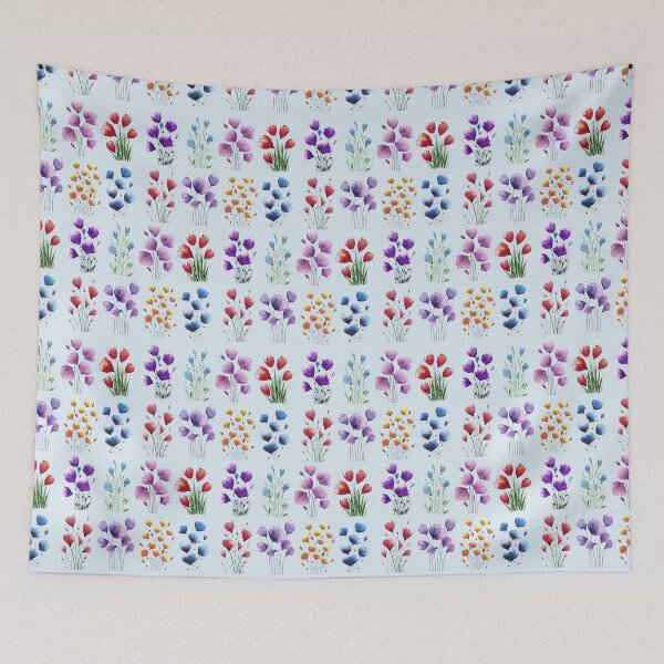 Item preview, Patten with bouquets of flowers Light Blue background designed and sold by VitSArt.